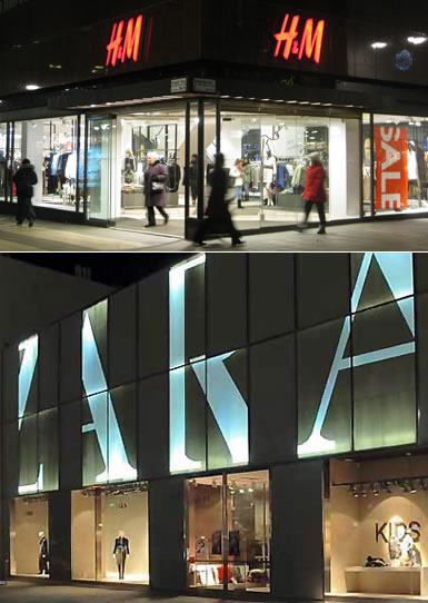 H&M and Zara storefronts