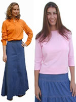 ModestClothing.com long skirts and knit tops with three-quarter sleeves