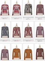 Ricci Fashions high-neck knit tops in printed fabrics